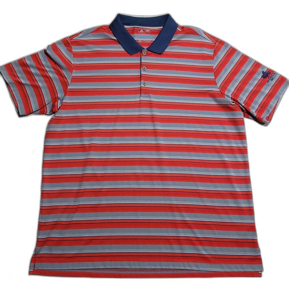 Adidas Climacool Golf Polo Night Marine Blue Red Gray Striped Gen Echo CC EUC